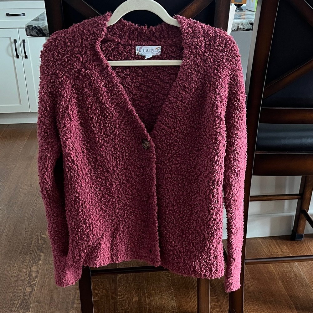 Pink Rose Textured Burgundy Cardigan